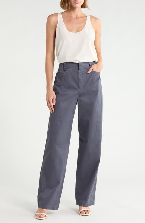 High Waisted Stretch Cotton Pants
