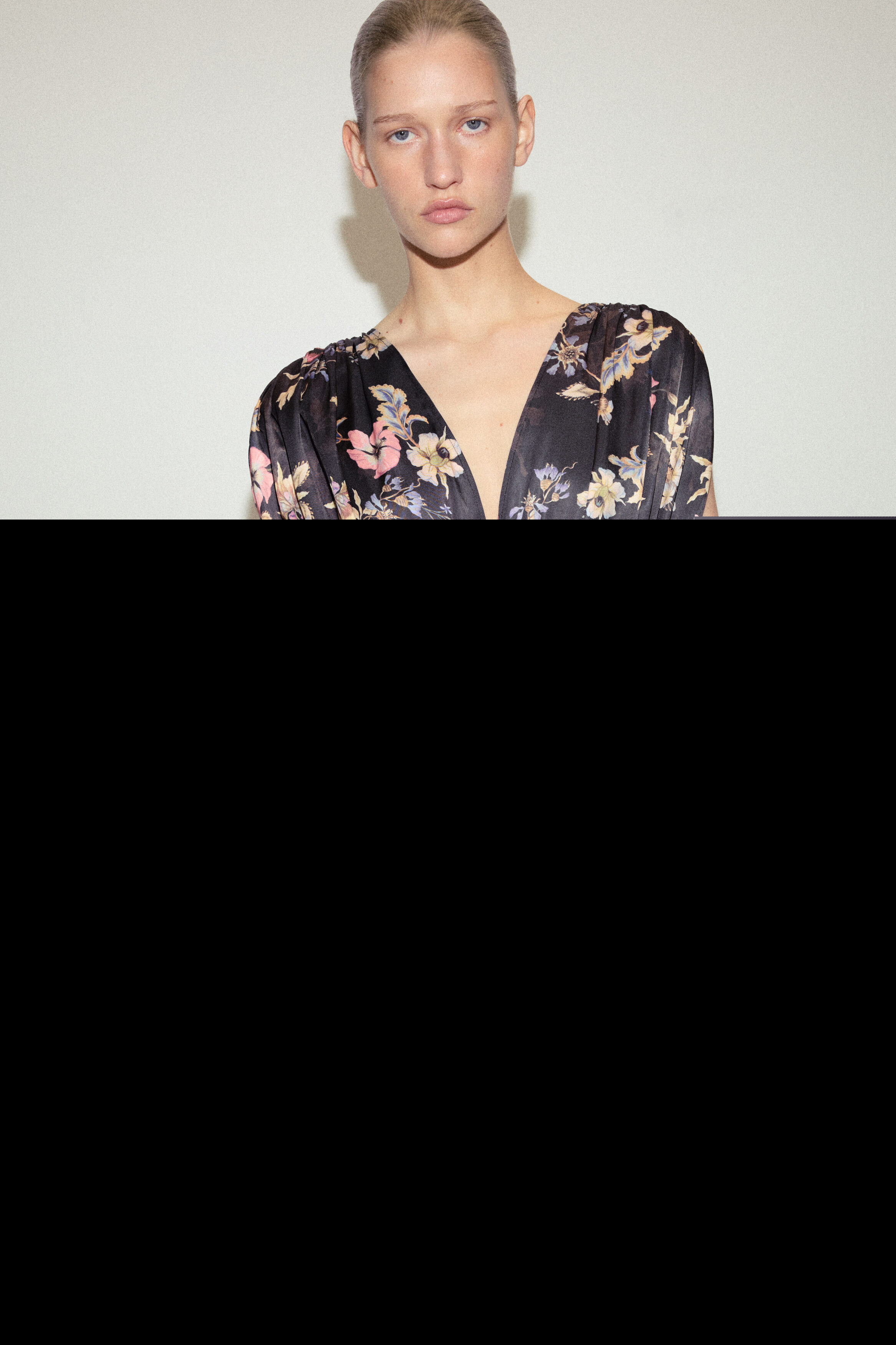Draped Tie-detail Dress, Alternate, color, Black/floral
