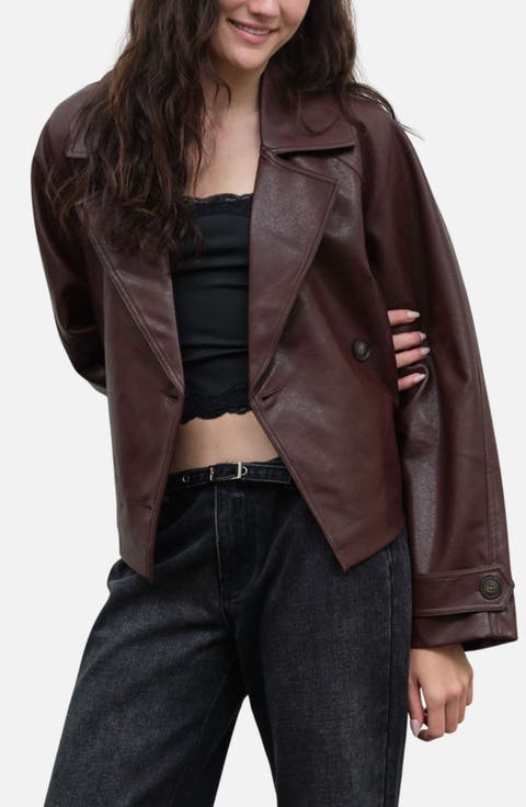Faux Leather Trench Jacket