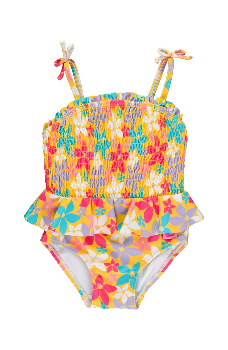 RuffleButts Girls UPF50+ Peplum Smocked Bodice One Piece, Main, color, 