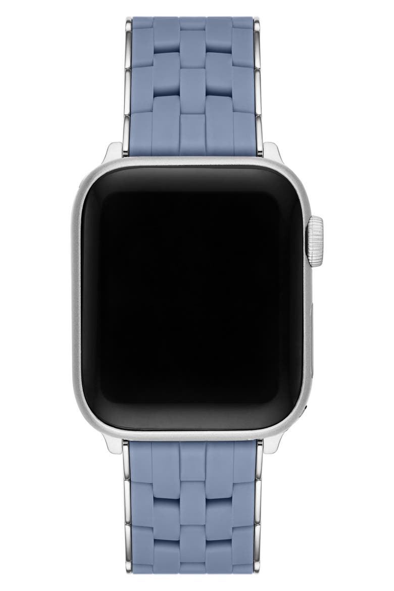 Silicone 20mm Apple Watch® Watchband, Alternate, color, BLUE/ SILVER