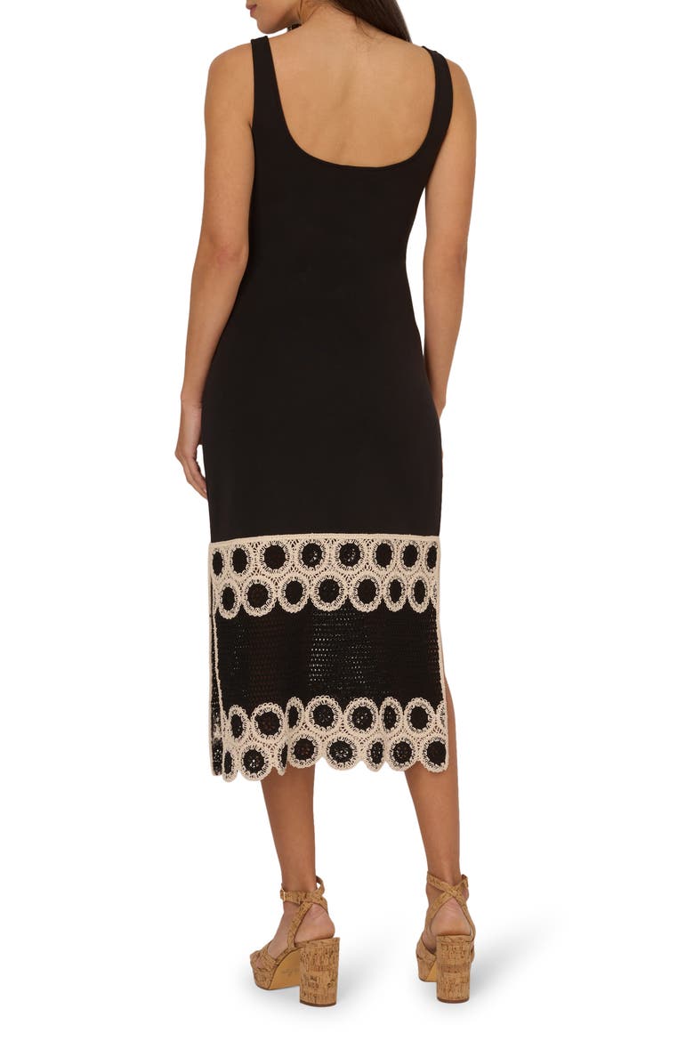 Crochet Detail Midi Sheath Dress, Alternate, color, BLACK/ECRU