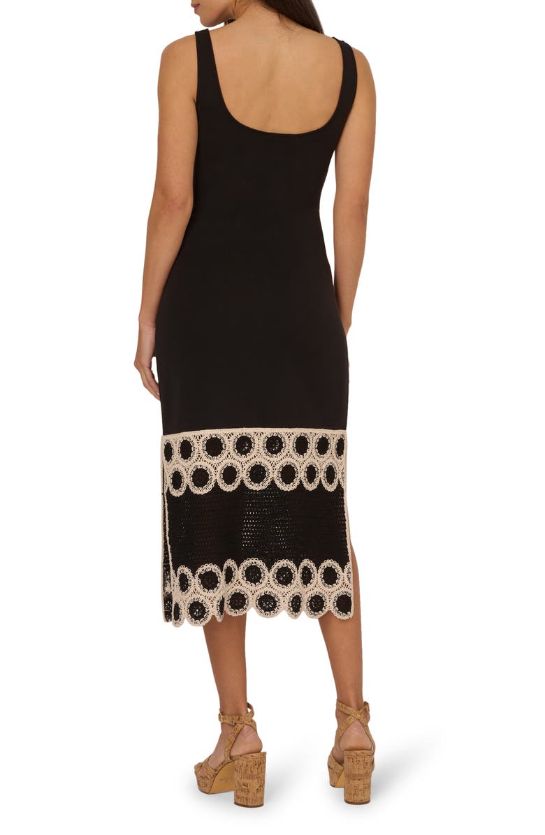 Adrianna Papell Crochet Detail Midi Sheath Dress, Alternate, color, 