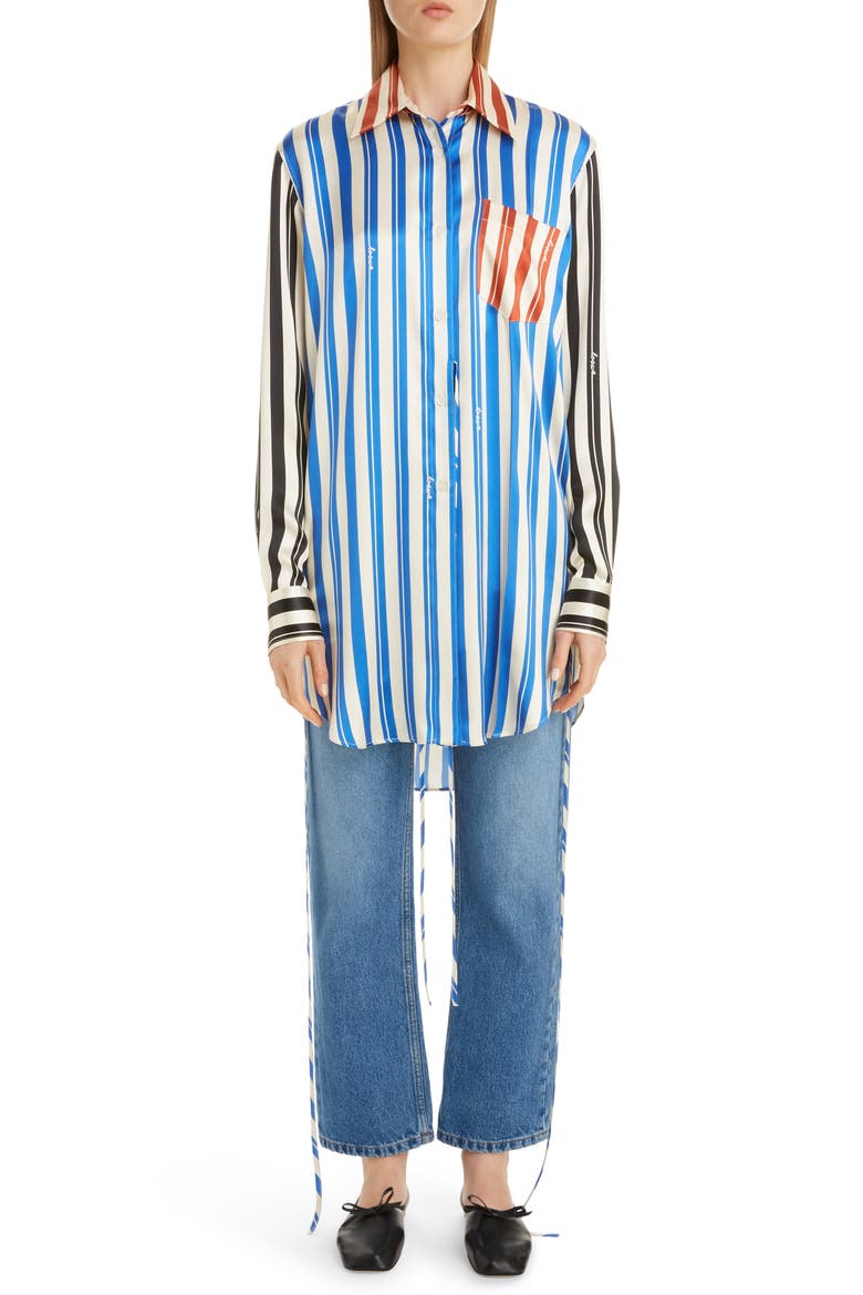 Stripe Silk Tunic Shirt, Main, color, BLUE/ RED/ WHITE