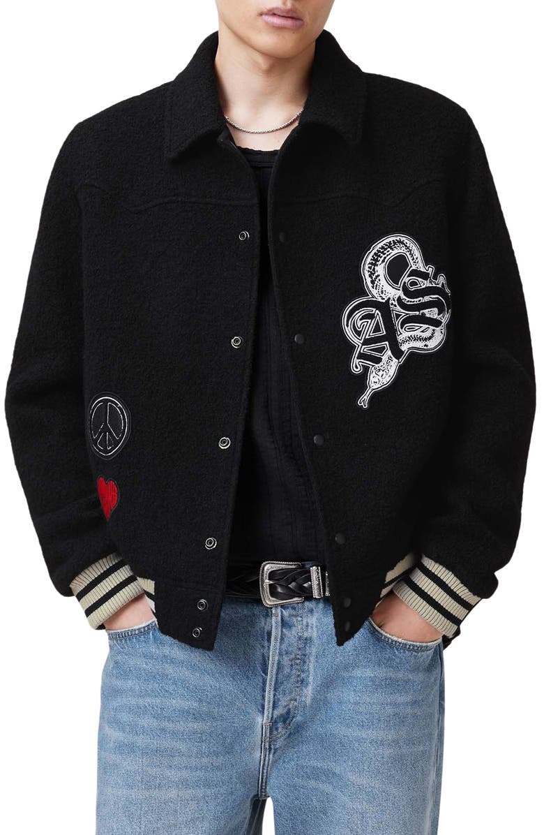 AllSaints Ambaum Wool Blend Bomber Jacket, Main, color, 