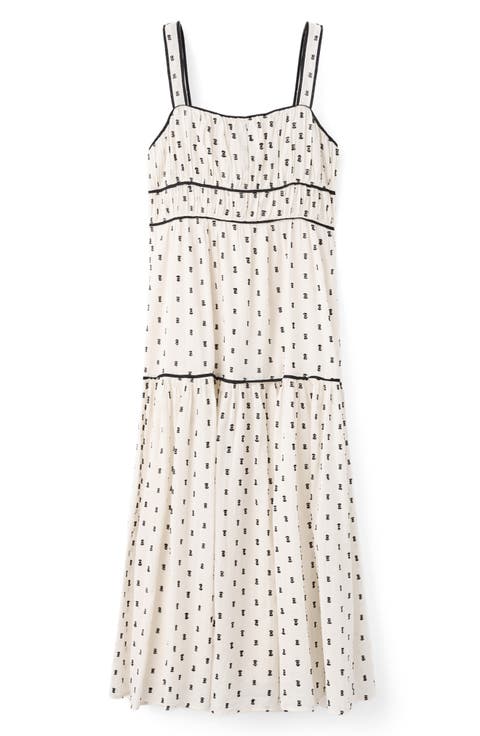 Plumeti Sleeveless Cotton Blend Midi Dress