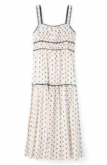 Plumeti Sleeveless Cotton Blend Midi Dress