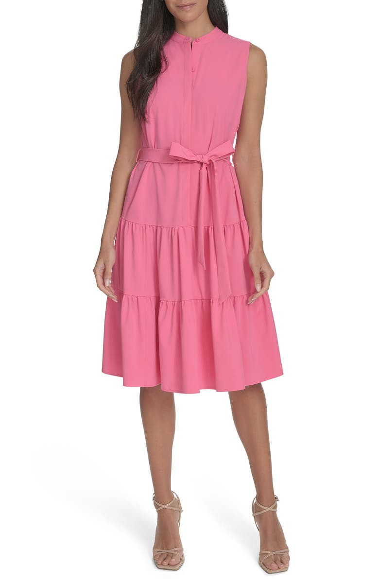 Calvin Klein Commuter Sleeveless Tiered Shirtdress, Alternate, color, Azalea