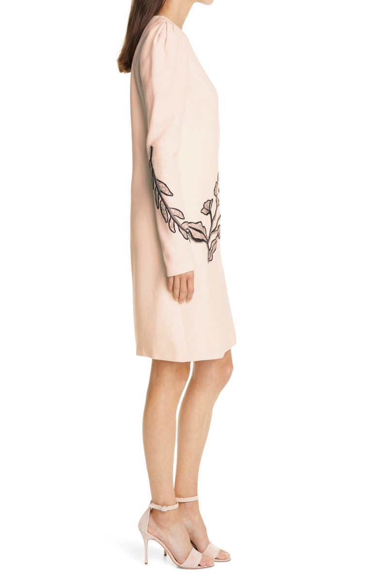 Lela Rose Long Sleeve Floral Embroidered Wool Crepe Tunic Dress, Alternate, color, 