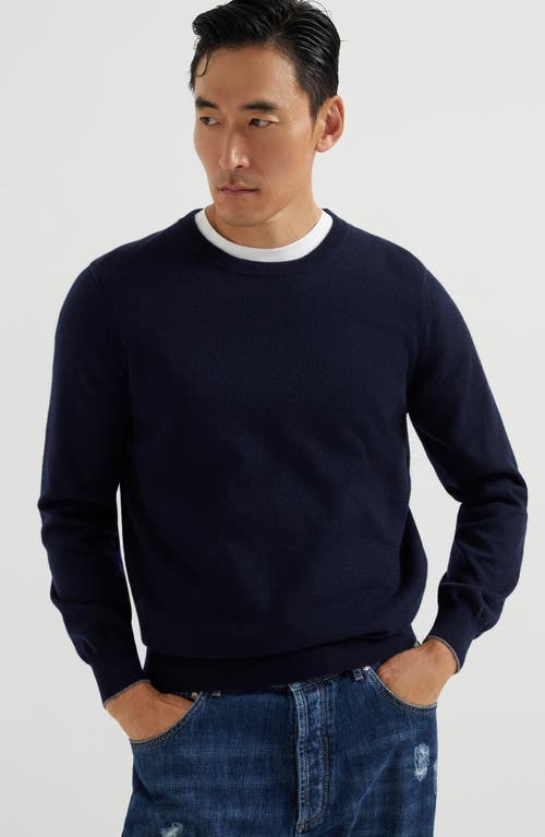 Brunello Cucinelli Cashmere Crew-neck Sweater In Navy Blue