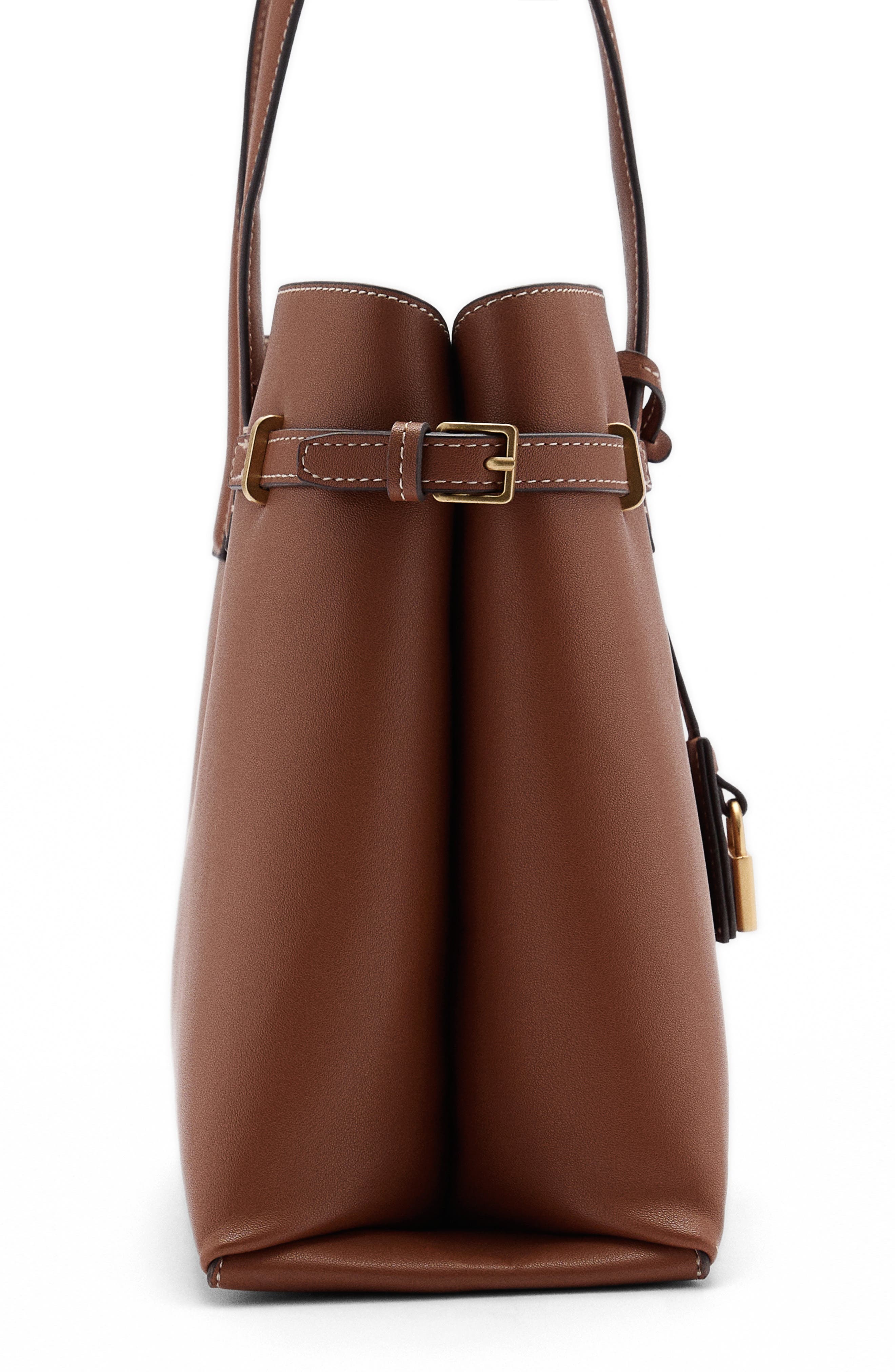 MANGO Padlock Detail Faux Leather Shopper Bag, Alternate, color, 