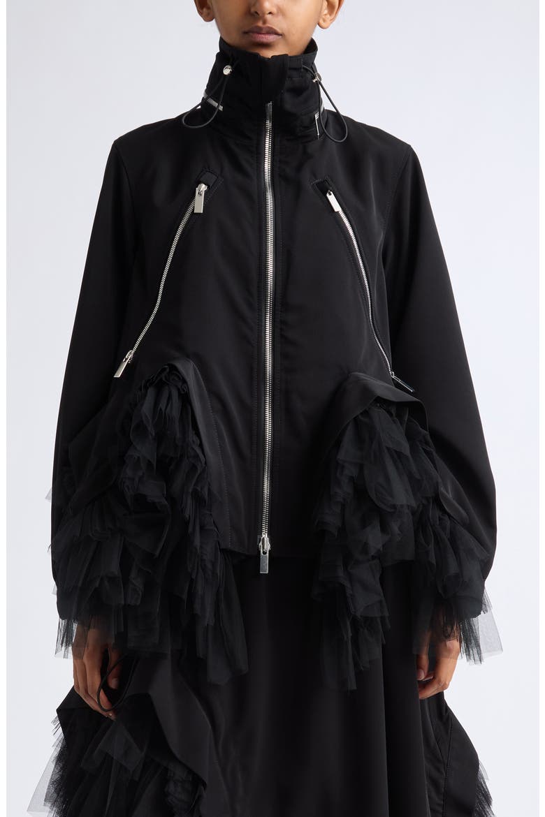 Tulle Trim Grosgrain Jacket, Main, color, BLACK