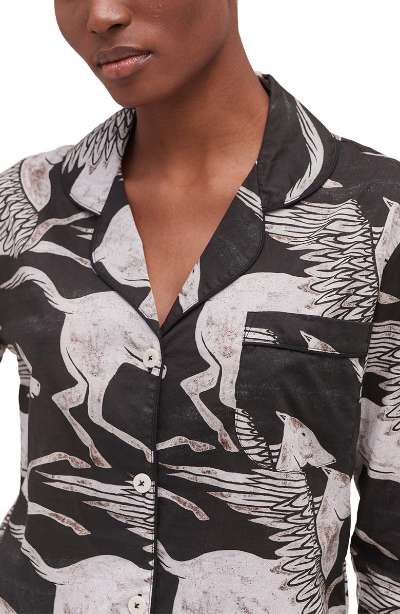 Desmond & Dempsey Long Sleeve Cotton Pajamas, Alternate, color, Black/White