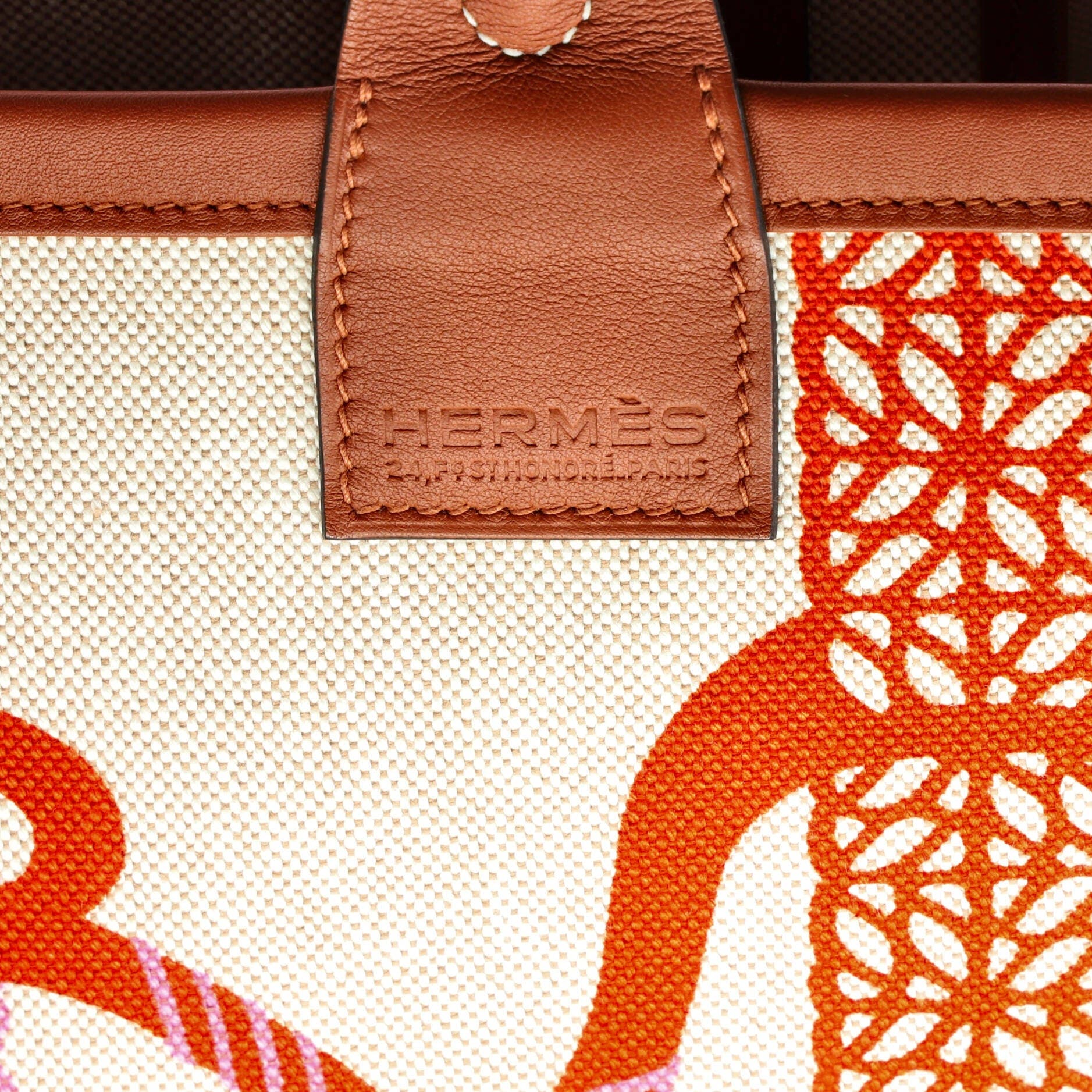 Pre-Owned Hermes Sac Steeple Tote Printed Toile with Leather 25, Alternate, color, 