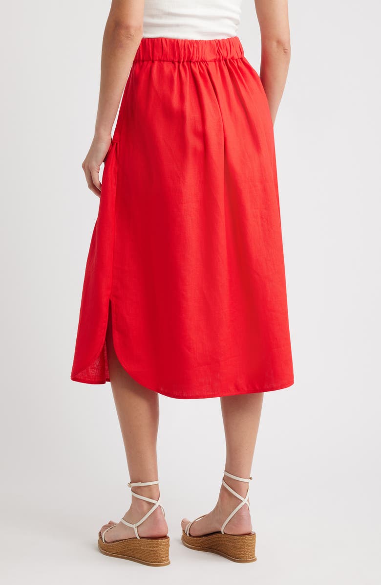 FARM Rio Mixed Buttons Linen Midi Skirt, Alternate, color, Red