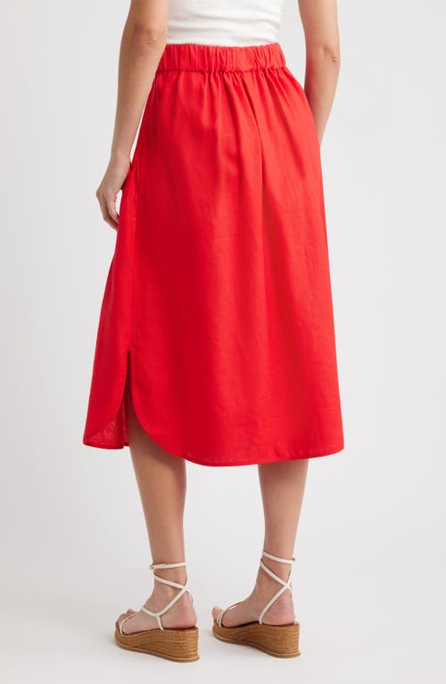 Farm Rio Mixed Buttons Linen Midi Skirt In Red