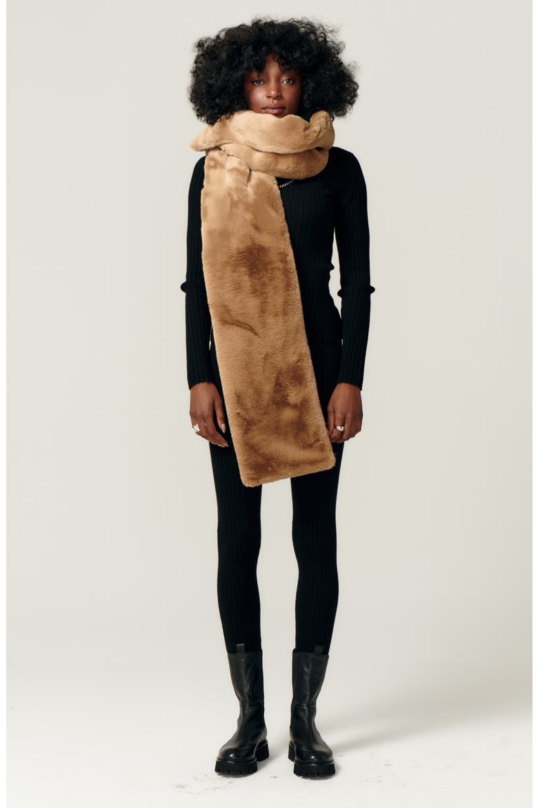 Faux Fur Scarf, Alternate, color, CAMEL