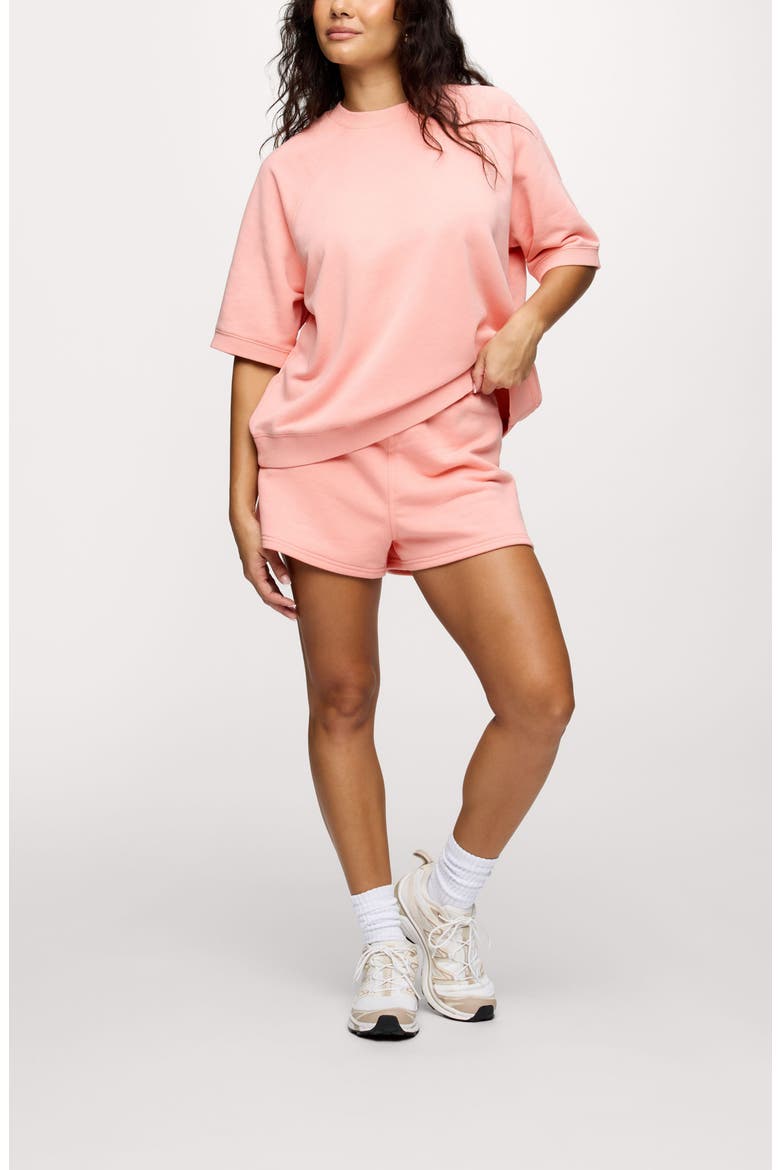 Elbow-Sleeve Cotton Blend French Terry Sweatshirt, Alternate, color, PEACHETTE