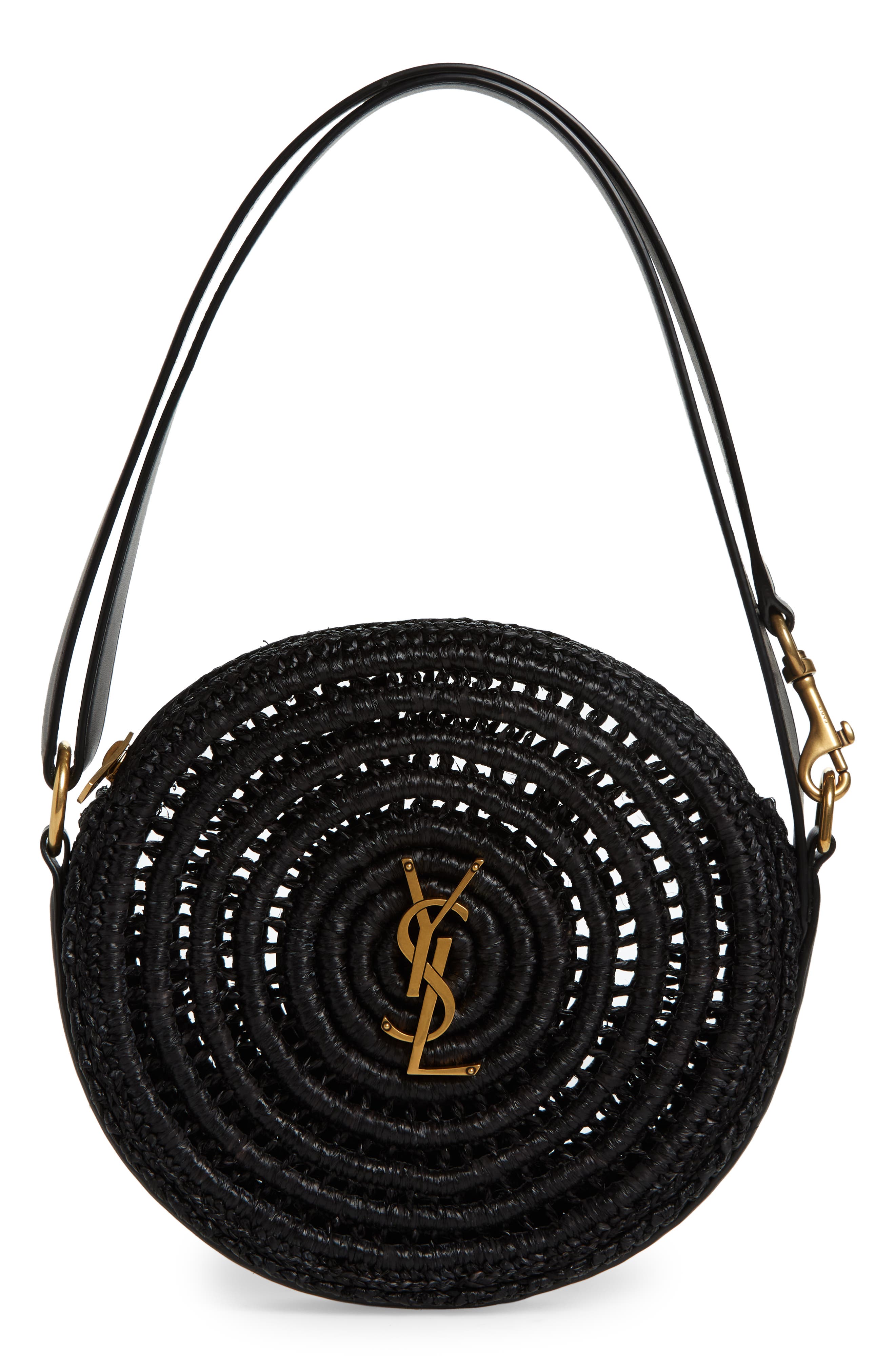 Saint Laurent Woven Raffia Round Camera Bag, Main, color, 