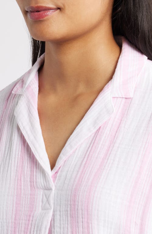 Beachlunchlounge Arin Stripe Short Sleeve Cotton Shirt In Pink