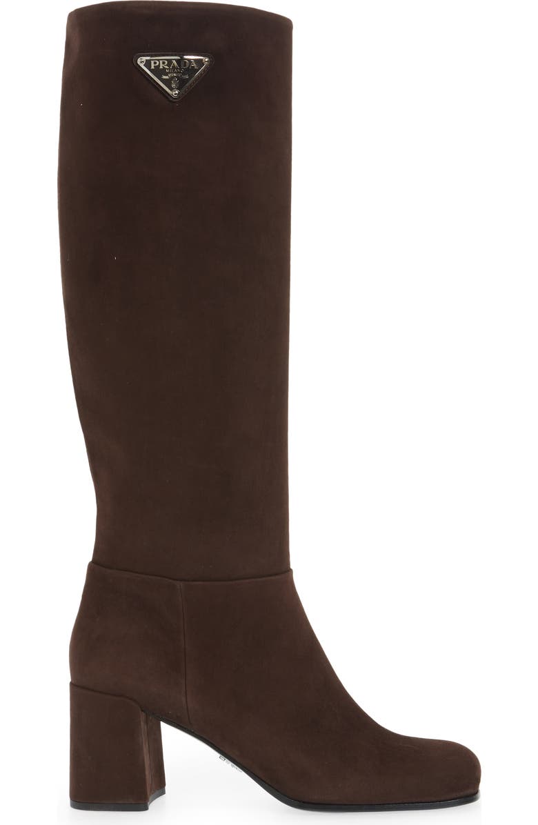 Prada Logo Knee High Boot, Alternate, color, Moro