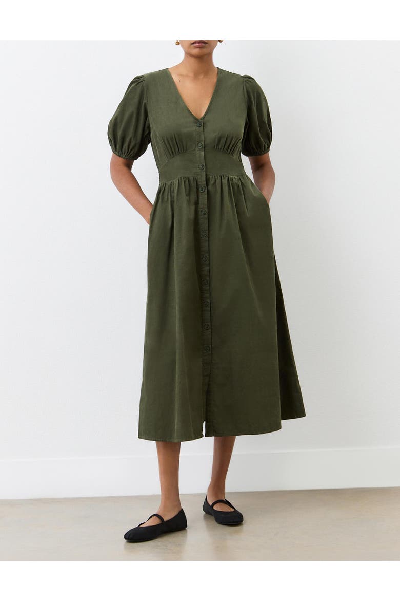 Arlow Short Sleeve Corduroy Midi Dress, Alternate, color, Khaki
