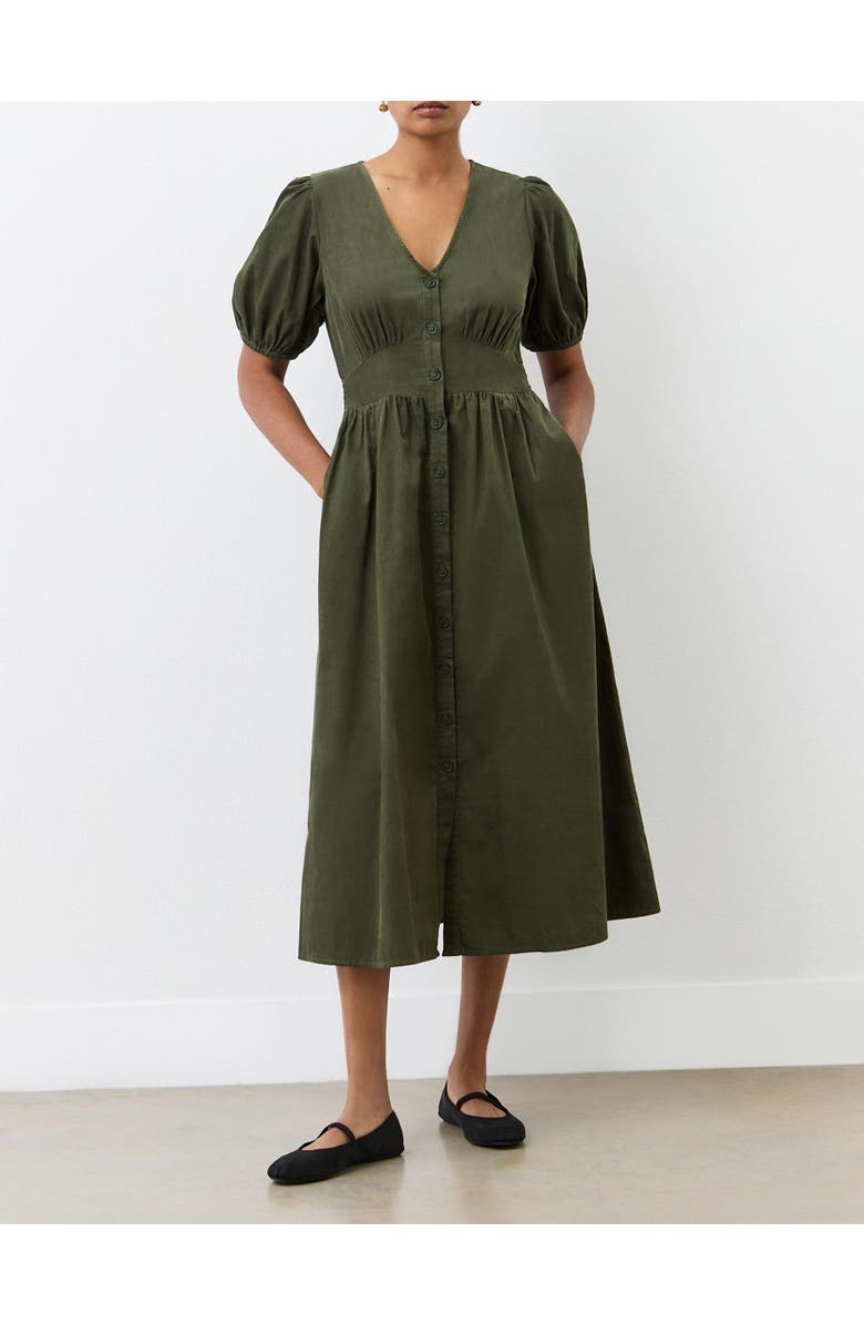 Finery London Arlow Short Sleeve Corduroy Midi Dress, Alternate, color, Khaki