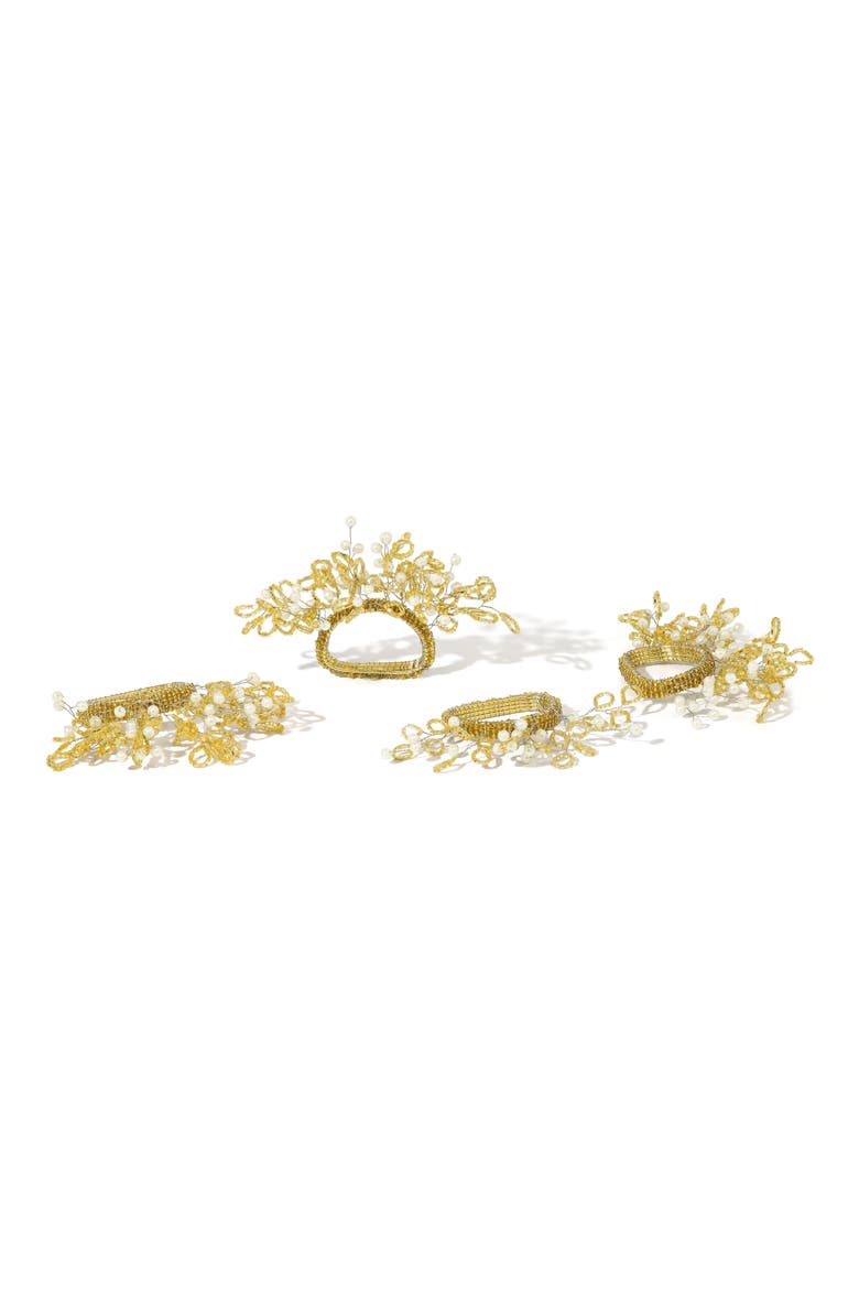 Aurelia Floral Set of 4 Beaded Napkin Rings, Main, color, GOLD