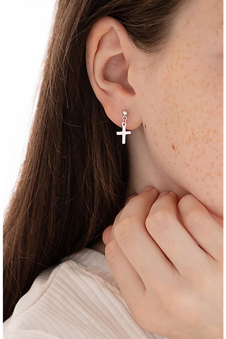 My First Dangle Cross Earrings, Alternate, color, Silver