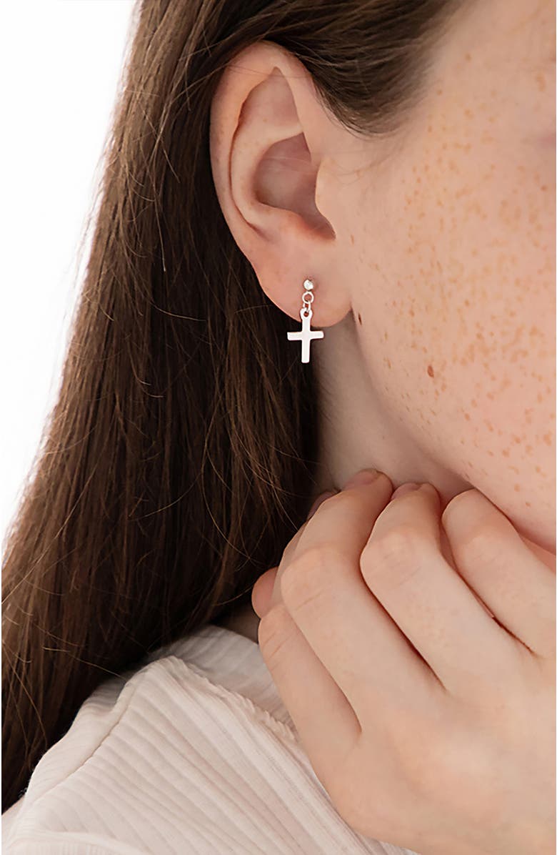 In Season Jewelry My First Dangle Cross Earrings, Alternate, color, Silver