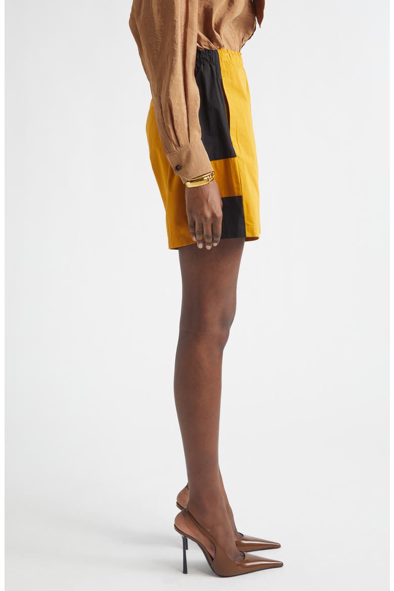 Cassandre Bicolor Cotton Serge Bermuda Shorts, Alternate, color, CURRY/ NOIR