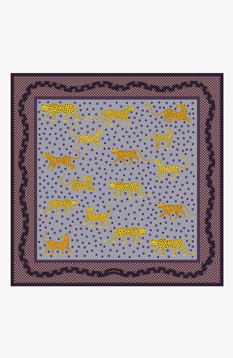 Jessie Zhao New York Silk Bandana With Yellow Leopards, Main, color, Yellow