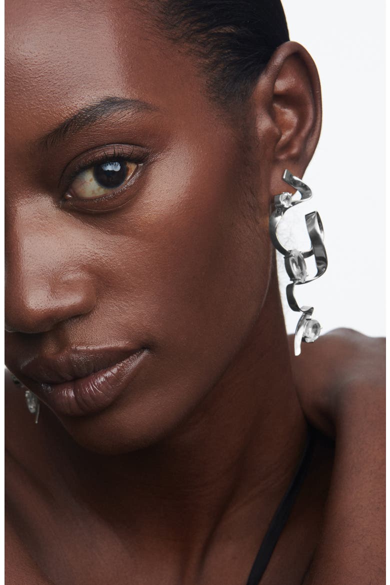 Crystal Ribbon Drop Earrings, Alternate, color, STERLING SILVER