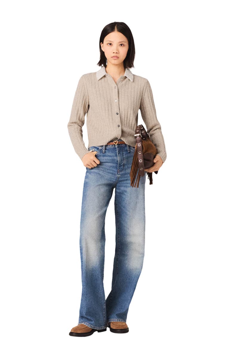 maje Cardigan with removable bead collar, Alternate, color, Beige