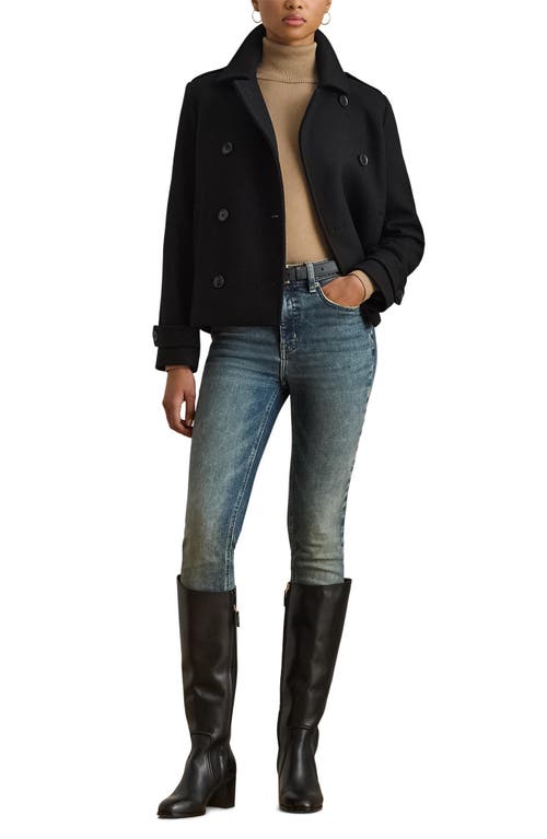 Ralph Lauren Lauren Double Breasted Wool Blend Twill Jacket In Black