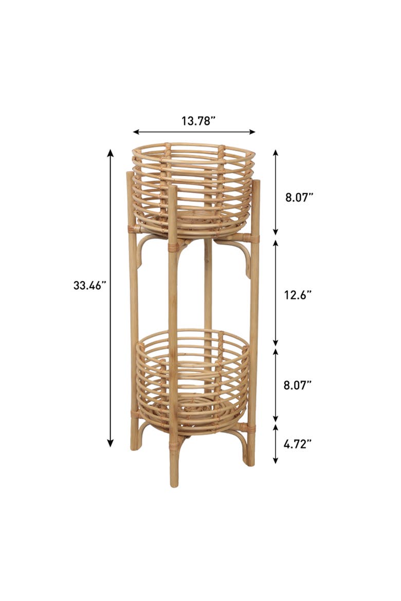Zachariah 33.5" Bohemian Minimalist Handmade 2-Tier Rattan Indoor Planter Stand, Alternate, color, Natural