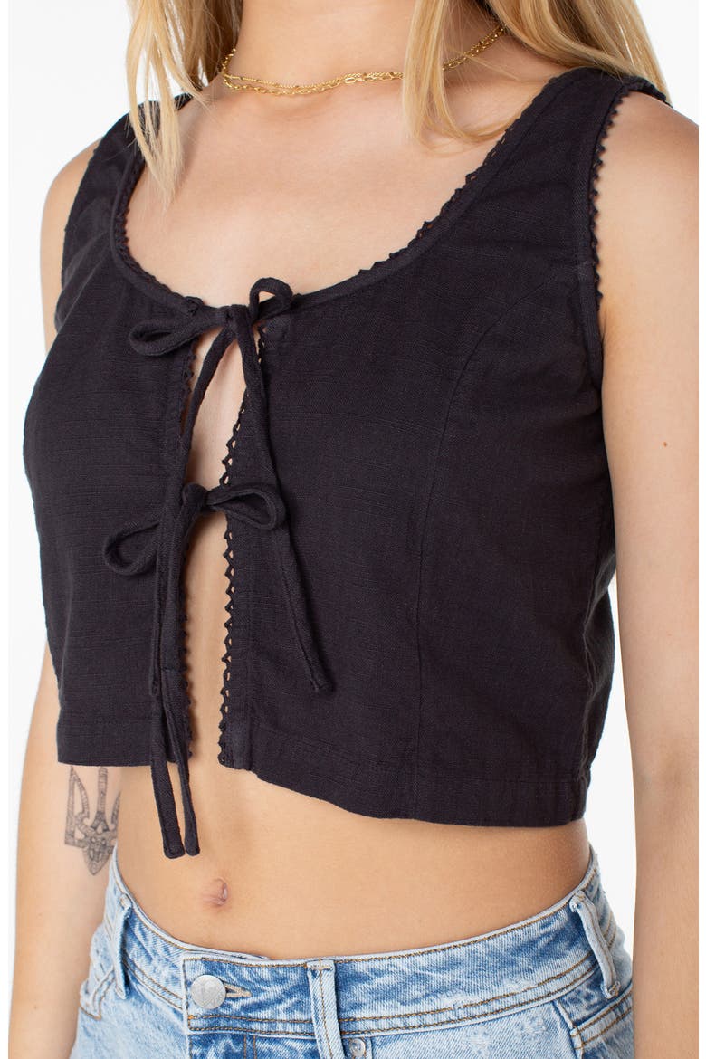 Kayla Sleeveless Cotton Tie Front Top, Alternate, color, PHANTOM SOLID