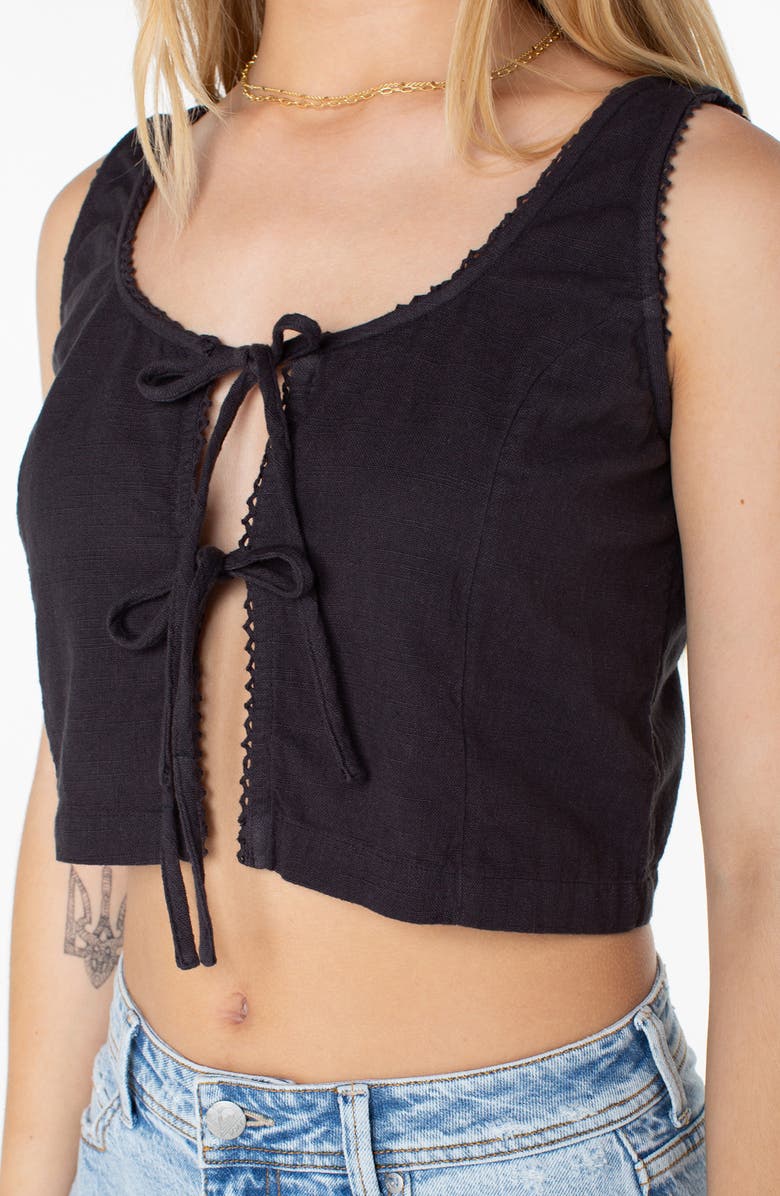 Roxy Kayla Sleeveless Cotton Tie Front Top, Alternate, color, Phantom Solid