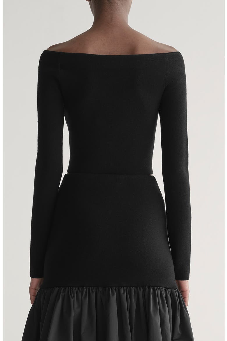 Jo Fitted Off the Shoulder Crop Sweater, Alternate, color, BLACK