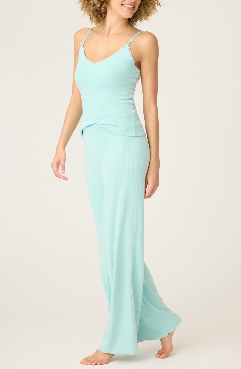 PJ Salvage Lace Trim Double Brushed Pointelle Pajamas, Alternate, color, Light Mint