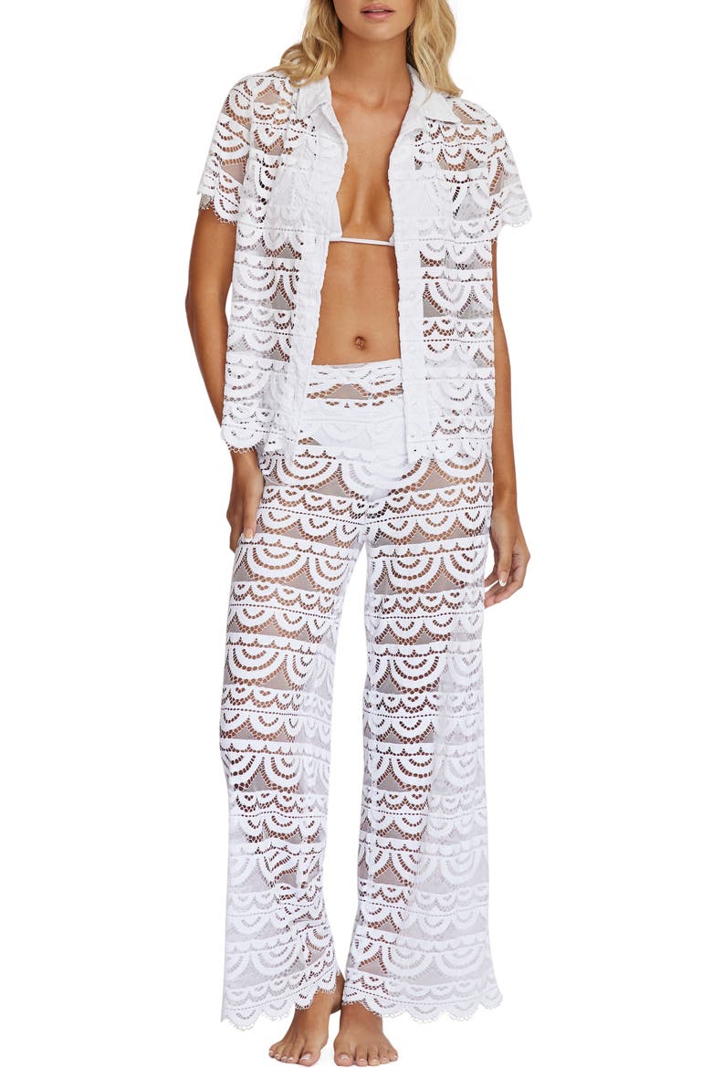 High Waist Sheer Lace Cover-Up Pants, Main, color, WATERLILY