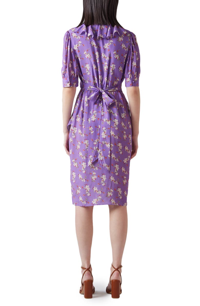 LK Bennett Ophelia Floral Short Sleeve Faux Wrap Dress, Alternate, color, Multi-Purple