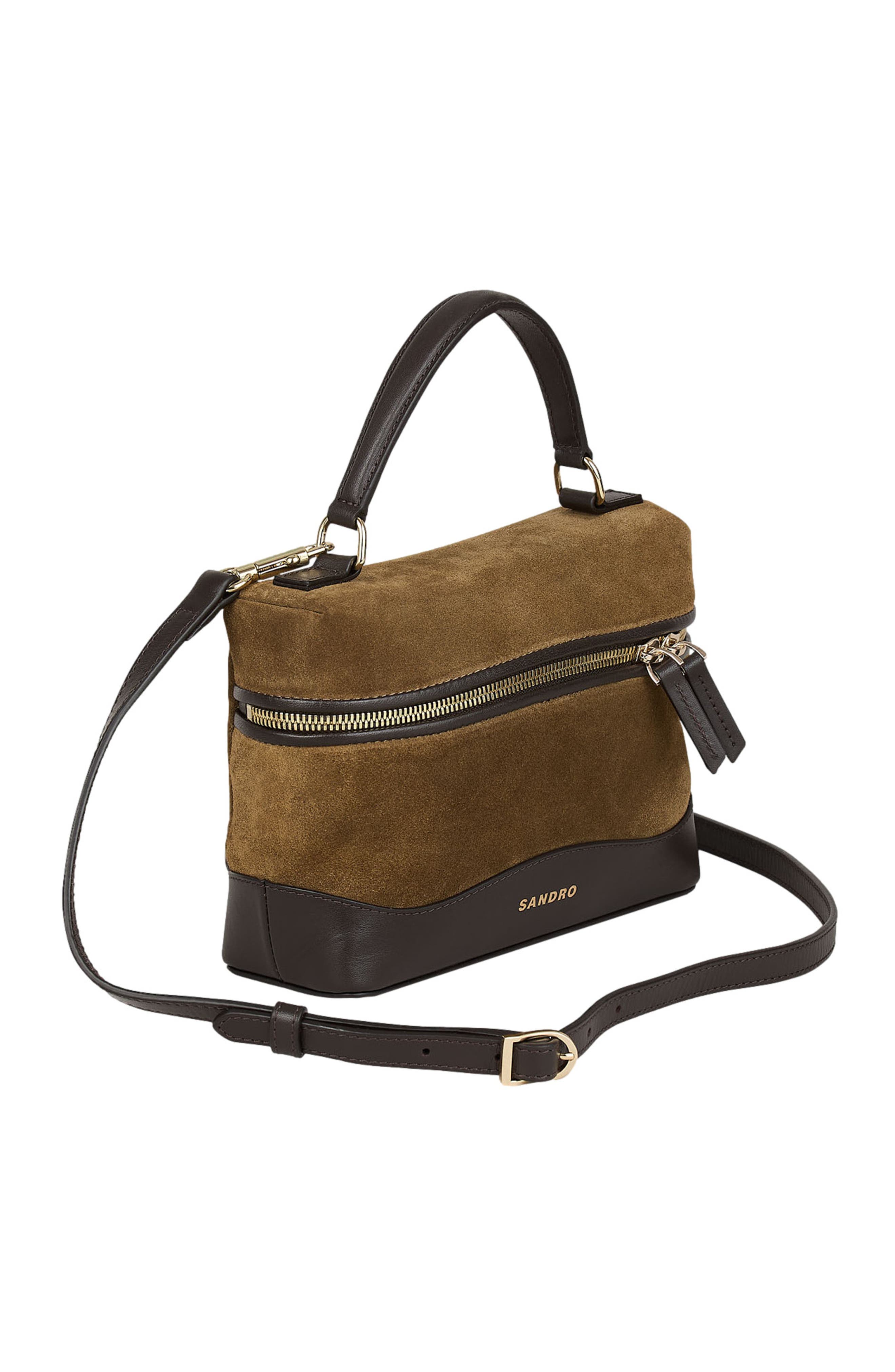 SANDRO TANGOLINO leather and suede vanity bag, Alternate, color, Camel