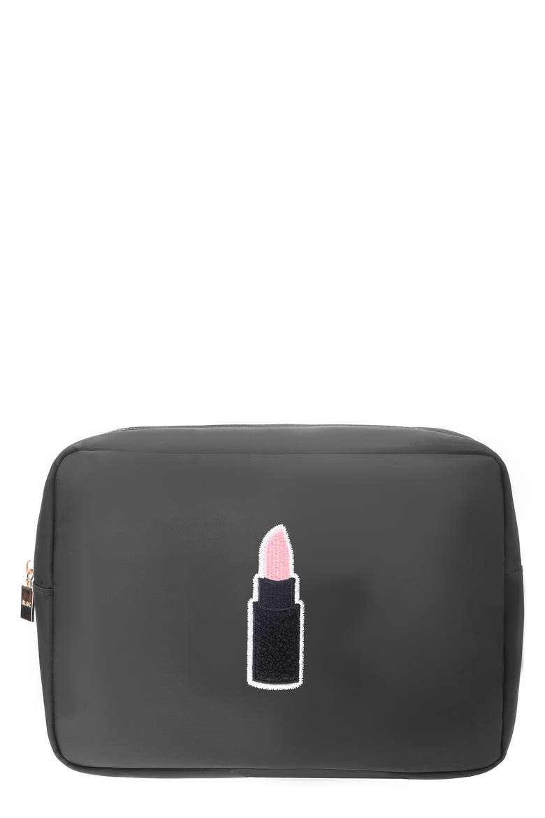 Extra Large Kiss Cosmetic Bag, Main, color, BLACK