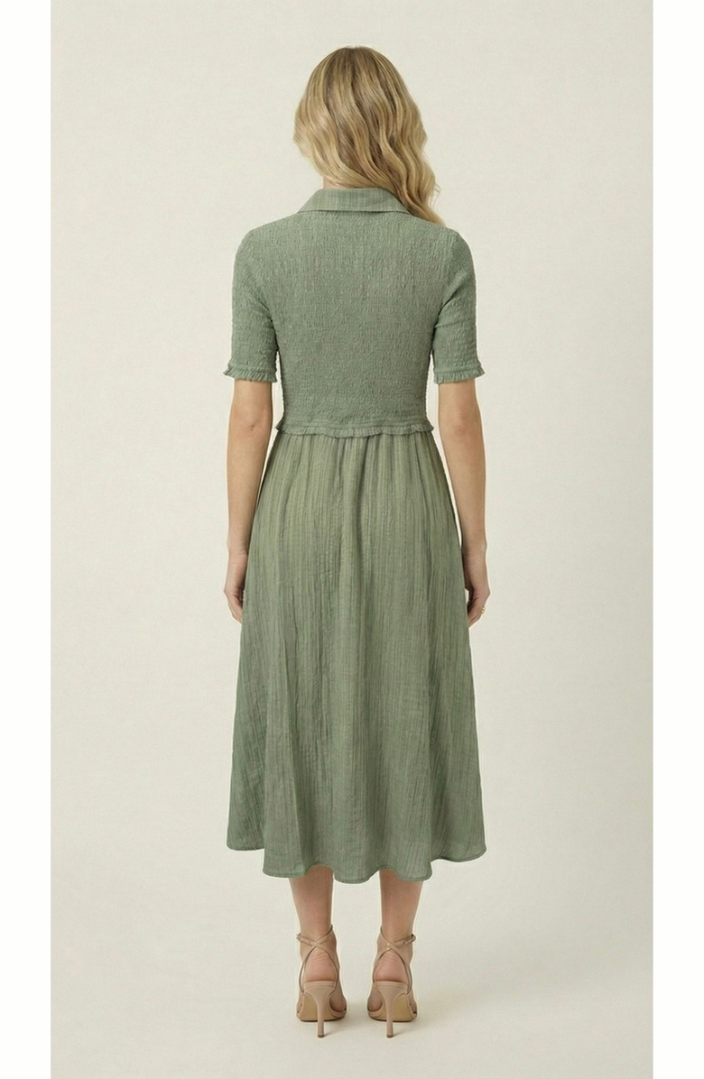Modenaire Smocked Button Front Midi Dress, Alternate, color, Sage Green