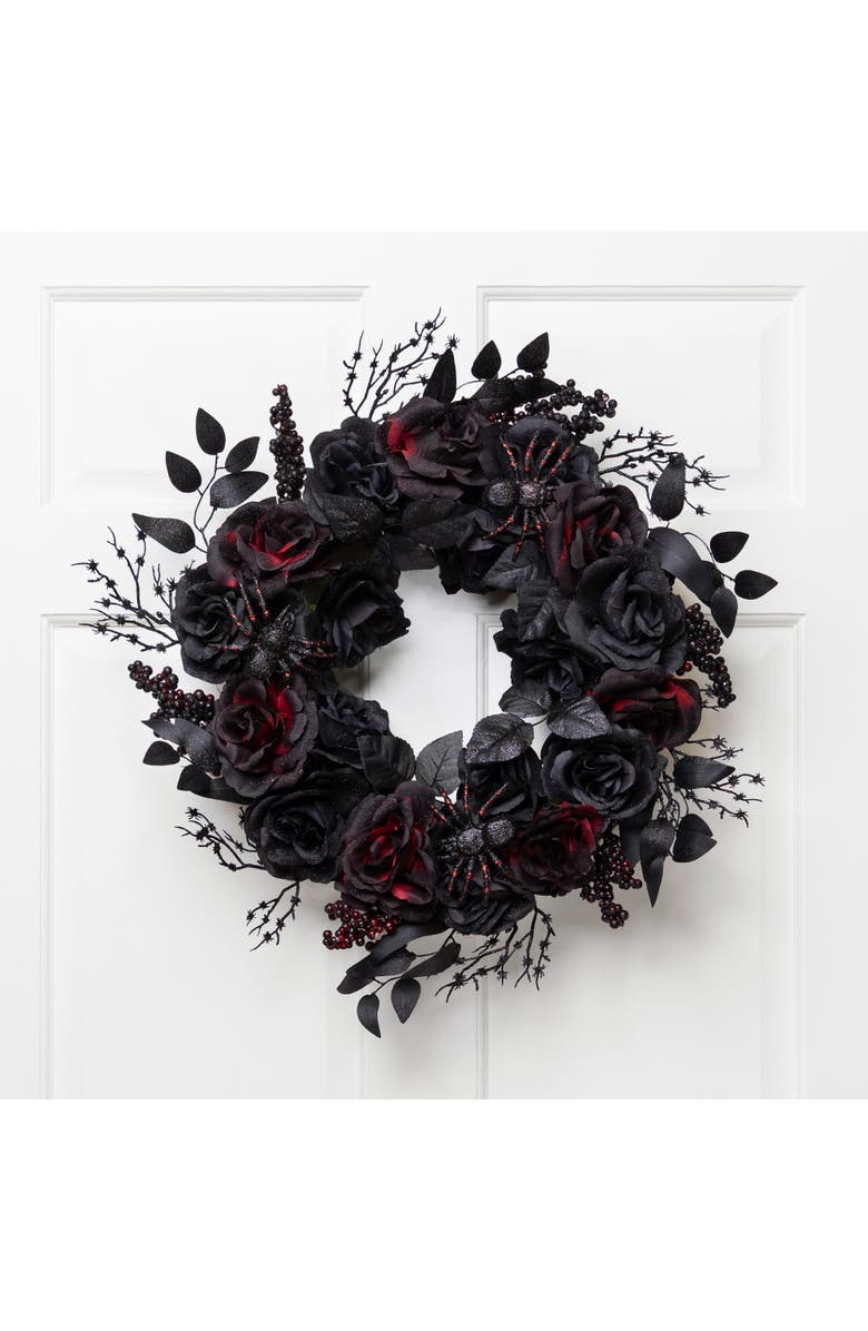 Northlight Roses and Berries Halloween Spider Wreath - 24" - Red and Black - Unlit, Main, color, 
