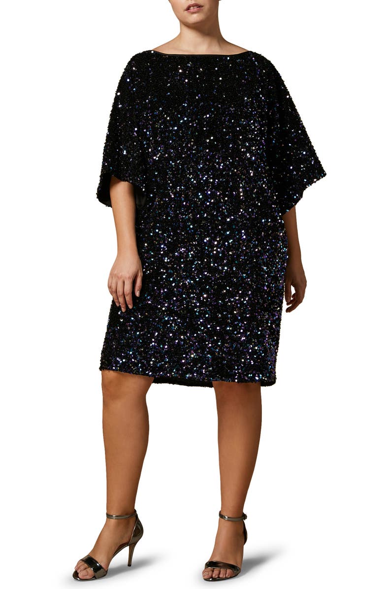 Marina Rinaldi Sequin Bateau Neck Dress, Main, color, 