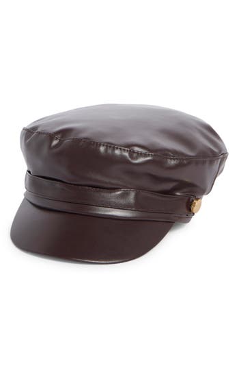 Vince Camuto Faux Leather Conductor Hat In Brown