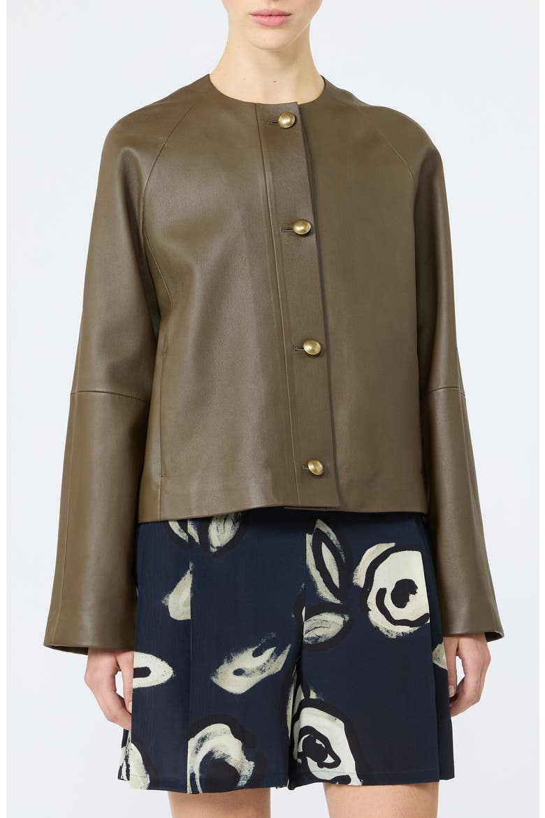 Bouquet Leather Jacket, Main, color, KAKI