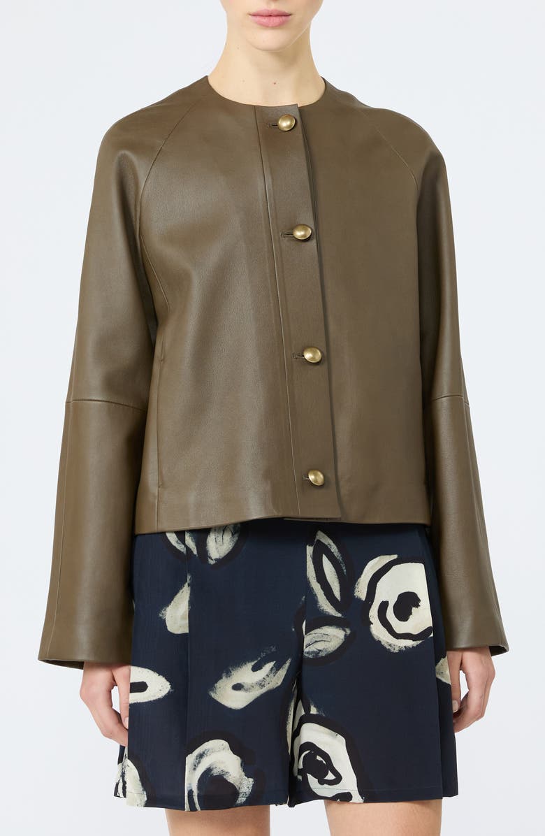 Max Mara Bouquet Leather Jacket, Main, color, Kaki